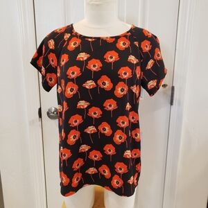 CAbi 3251 Flanders Red Poppy blouse Split Back size XS